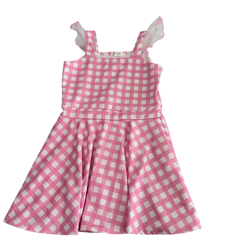 Girls Pink Gingham Costume‎ Dress Up A-Line Sleeveless Plaid Dress Size S/M